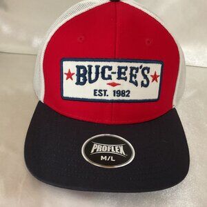 Buc-Ees Red White & Blue Adjustable Mesh Trucker Hat With Logo Patch & Structure
